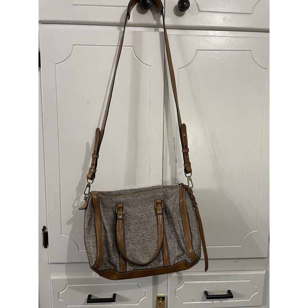 Fossil Kendal Satchel with Cross Body Strap Leather Trim Purse Handbag